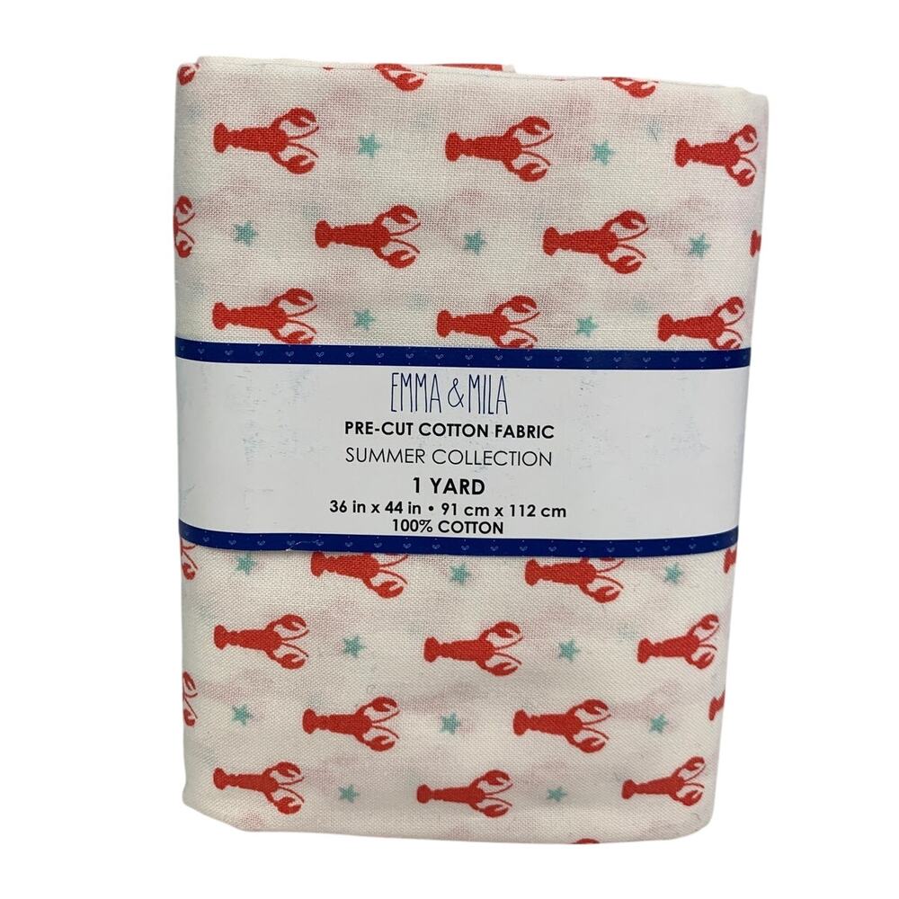 1 YD New Emma & Mila 36" X 44" Summer Lobsters and Stars Quilting Cotton Fabric